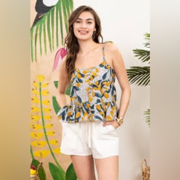 New Mine Womens Shirt Tank Fall Print Size Medium Green Yellow Casual - Picture 2 of 6